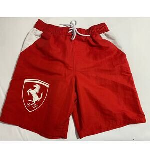 Puma Ferrari Men’s Red Swim Shorts Shield Logo Drawstring Pockets Large